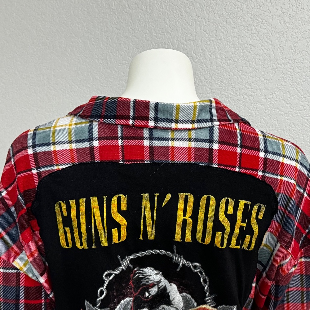 Upcycled Guns & Roses Plaid Shirt - Picture 3 of 6